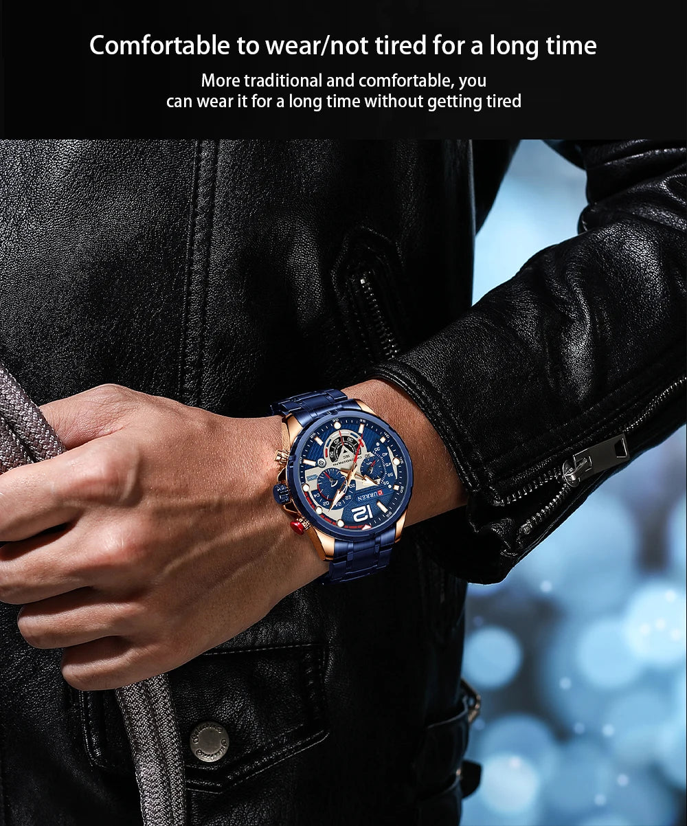 CURREN Luxury Brand Sport Wristwatches for Man Luminous Quartz Watches Casual Chronograph Stainless Steel Male Clock