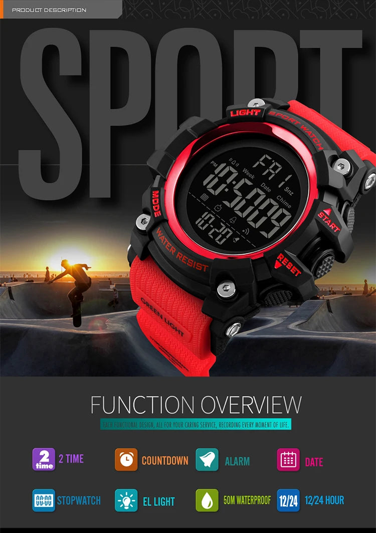 SKMEI Top Brand Outdoor Sport Smart Watch Men Multifunction Fitness Watches 5Bar Waterproof Digital Watch reloj hombre 1227/1384