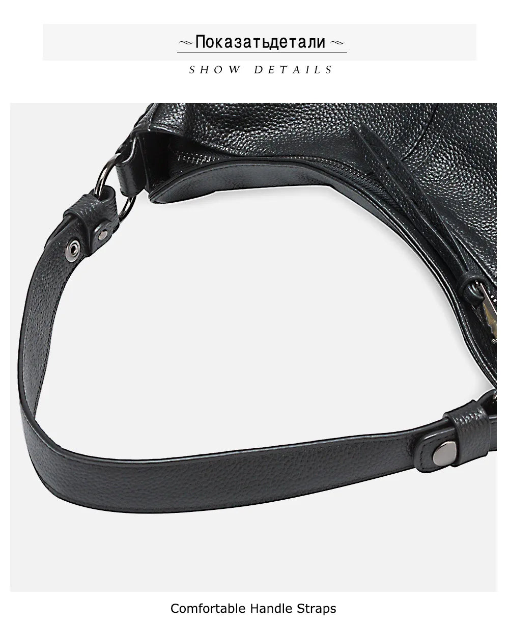 Zency 100% Genuine Leather Elegant Women Shoulder Bag Classic Black Hobos Roomy Casual Tote Handbag Crossbody Messenger Grey