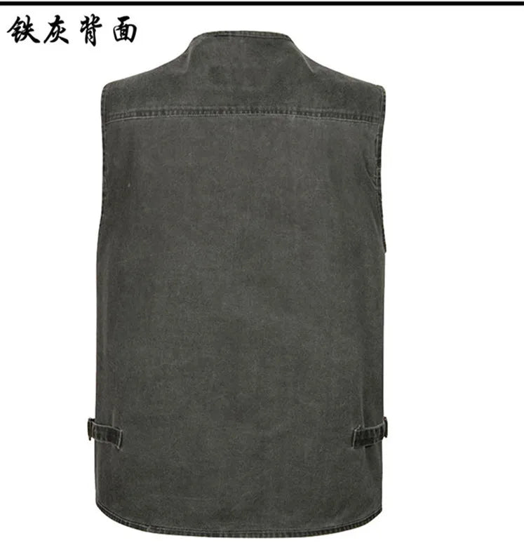 Plus Size 6XL 7XL Male Casual Summer Cotton Denim Vest Men's Sleeveless Jacket Multi Pocket Photograph Waistcoat Chaleco Hombre
