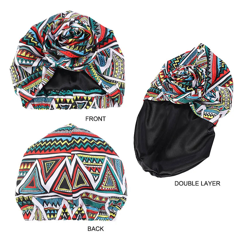 African Print Stretch Bandana Head Wrap Long Scarf Satin Floral Ankara Dashiki Women Party Turban Headwear Cap Hair Accessories