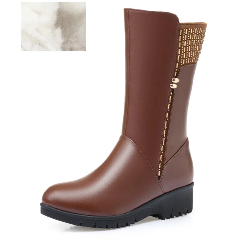GKTINOO 2026 New Winter Cow Leather Boots For Women Shoes Wedges Inside Plush Wool Snow Boots Plus Size In-tube Boot Women Boots