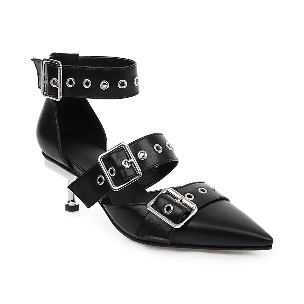2025 Spring New Women Gladiator Pump Thin High Heels Pointed Toe Ankle Strap Buckle Party Ladies Sandals Shoes Zapatos Mujer