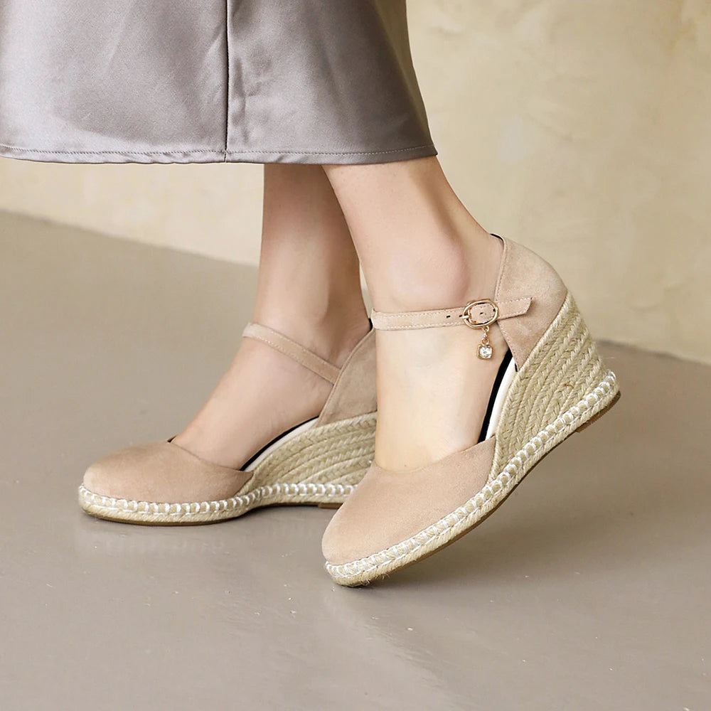 Spring New Women Espadrilles Leisure Wedges High Heels Lady Pumps Foothold Shoes Heel Slip On Round Toe for Femme Chaussures
