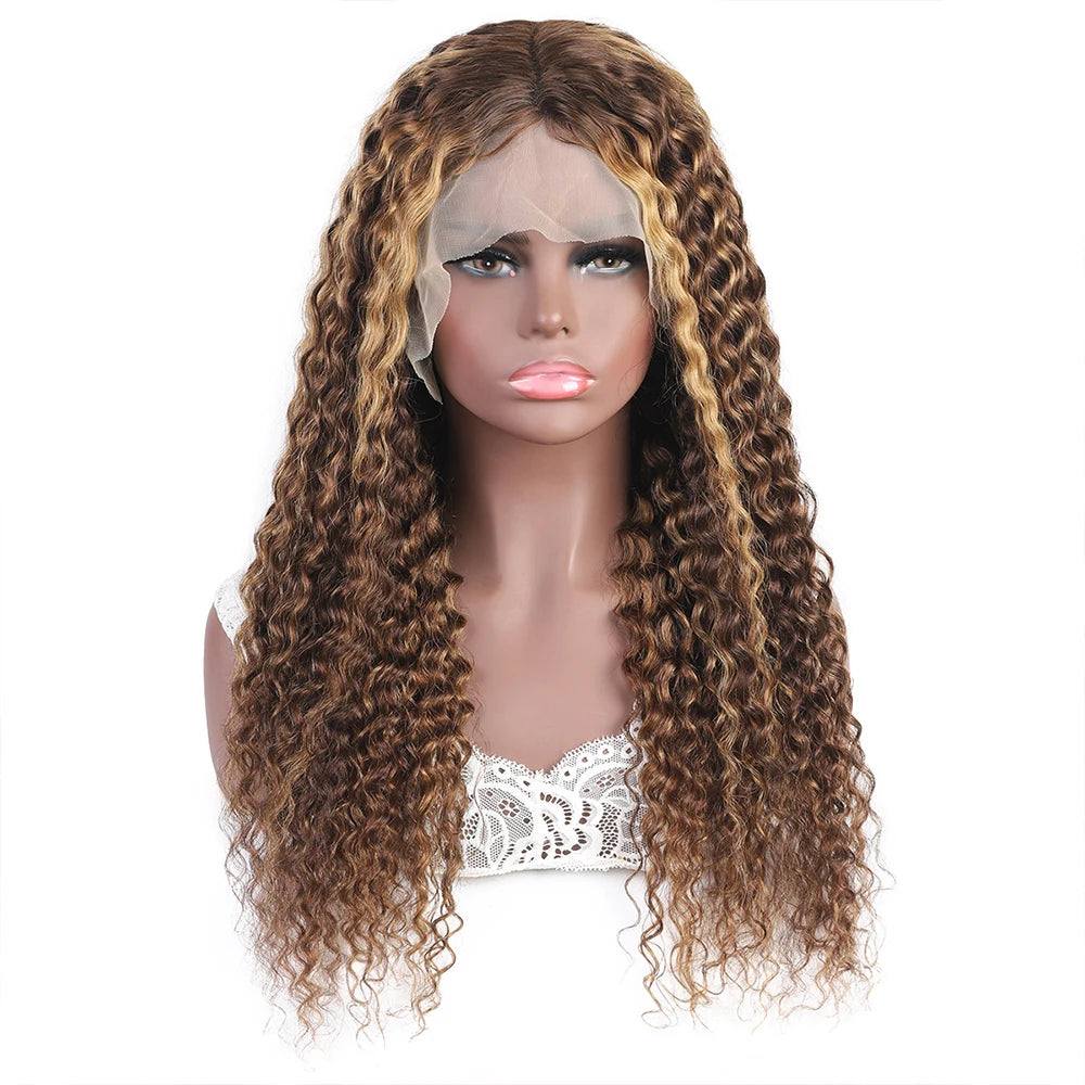Ishow Kinky Curly Highlight Wig Human Hair Transparent 13x4 Lace Front Human Hair Wigs Pre Plucked P4 27 Colored Wig