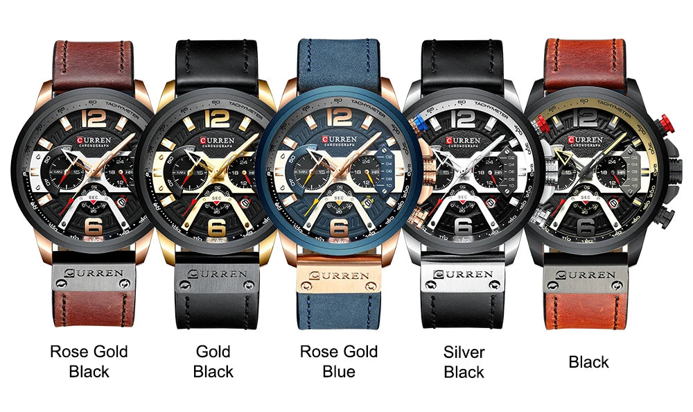 CURREN New Men's Casual Sports Chronograph Blue Top Brand Luxury Military Leather Watch Calendar Clock Relogio Masculino