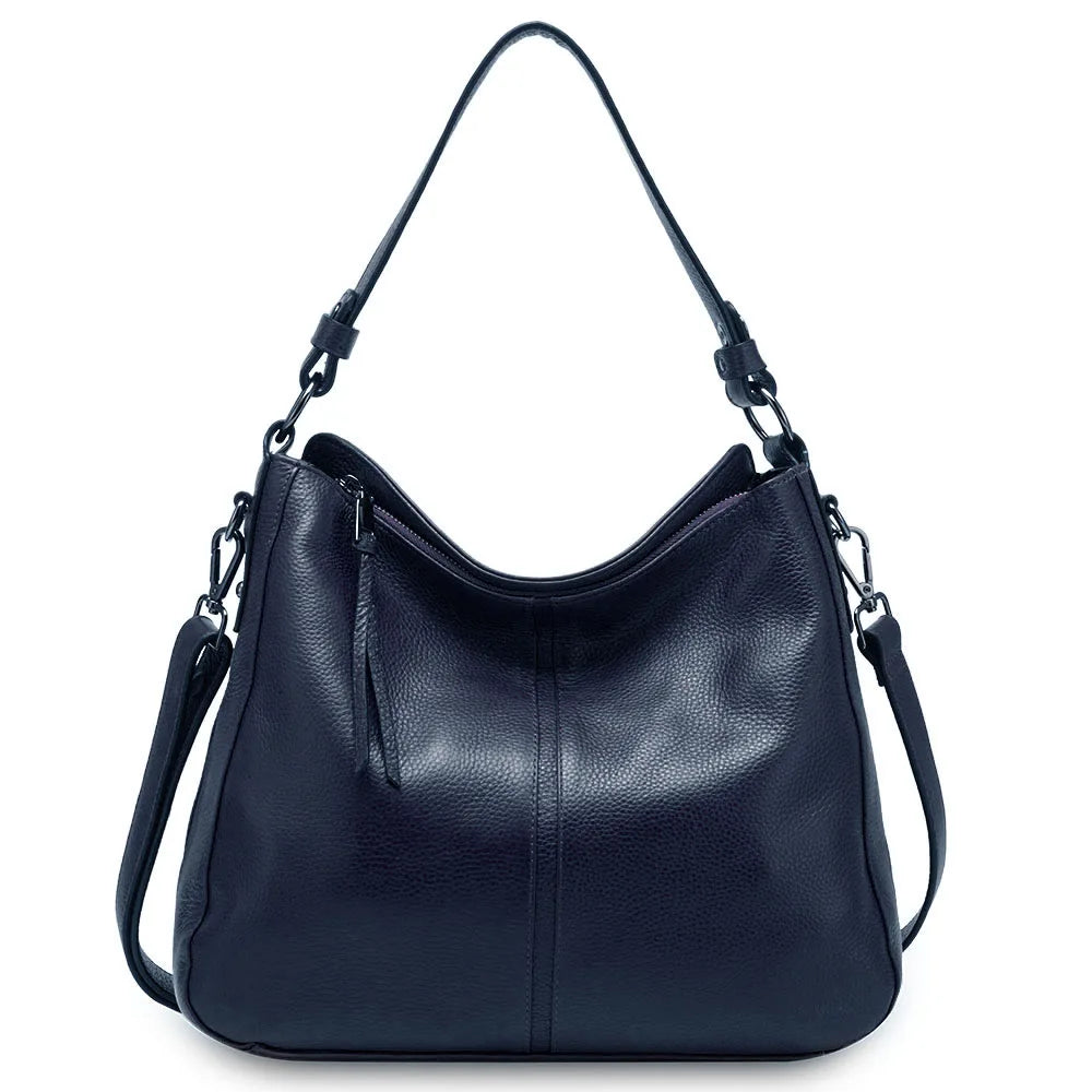 Zency 100% Genuine Leather Elegant Women Shoulder Bag Classic Black Hobos Roomy Casual Tote Handbag Crossbody Messenger Grey