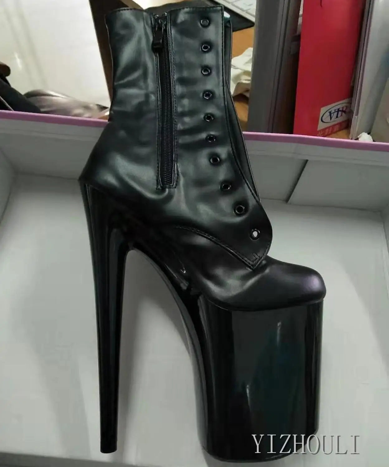Fashion sexy knight women 8 inch high heels open toe khaki 15-20cm model pole dancing ankle boots