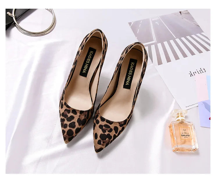Autumn Sexy Leopard Print Women's Shoes High Heels 6-10CM Elegant Office High Heels Women's Sandals Pointed Luxury Single Shoes