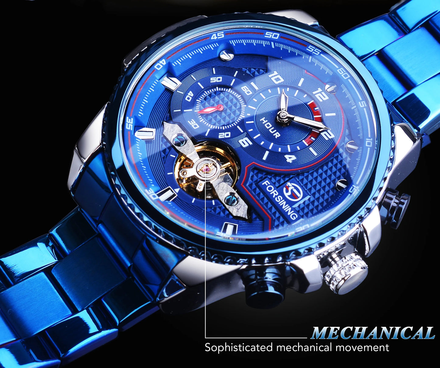 Forsining Mens Automatic Mechanical Watch Tourbillon Wristwatches Men Waterproof Watches Bule Luxury Wrist Watch Relojes Hombre