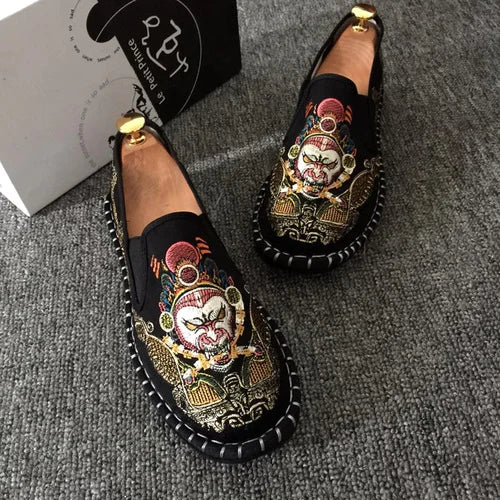 Embroidered Men's Casual Loafers Summer Fashion Slip on Male Canvas Shoes Lightweight Breathable Flat Shoes