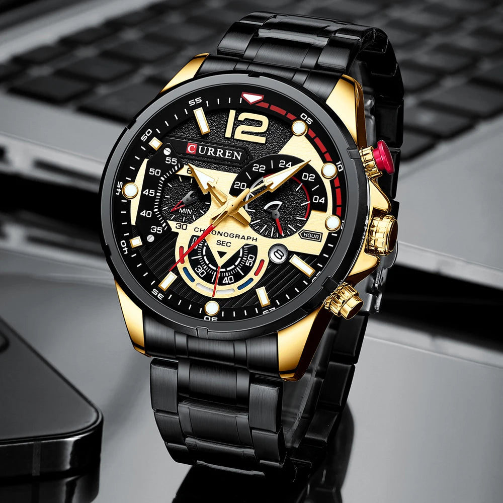 CURREN Luxury Brand Sport Wristwatches for Man Luminous Quartz Watches Casual Chronograph Stainless Steel Male Clock