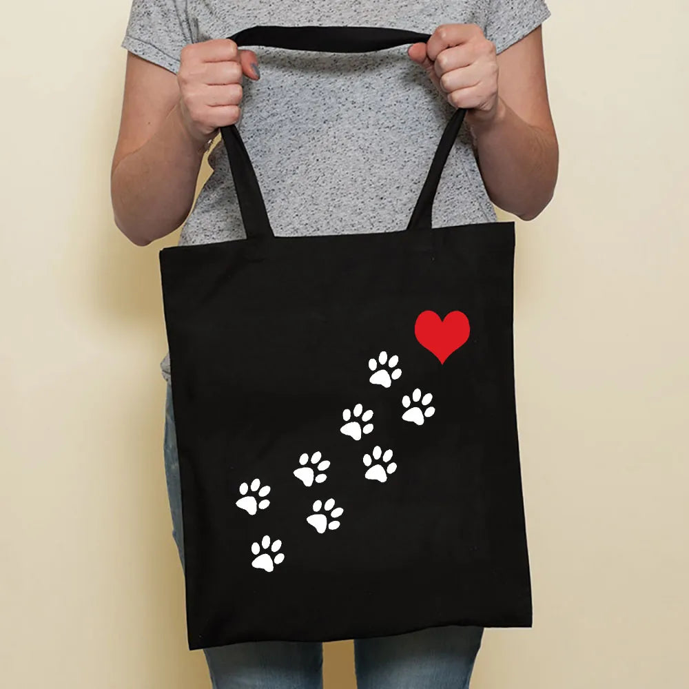 Cute Dog Harajuku Fashion Shopping Black Bags Canvas Tote Bag Bulldog Mom Dachshund Reusable Cloth Bag Handbag Shoulder Bags