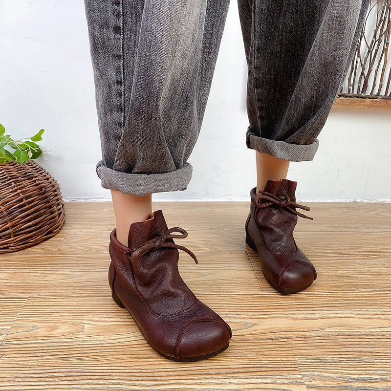 Careaymade-Genuine leather women's boots Fashion retro warm Oversized shoes cow leather Pure handmade ankle boots Casual boots