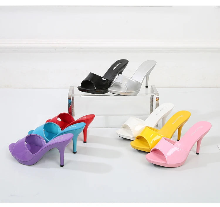 Slippers Women Summer 2021 New Black High Heels 9cm 13 CM 15cm Color Club Sexy High Platform Thin Heels  Party Girl Show Sandals