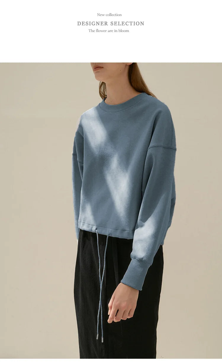 100% Cotton Women's Drawstring Sweatshirt Autumn New Casual Solid Long Sleeved Korean Fashion Streetwear Female Pullover