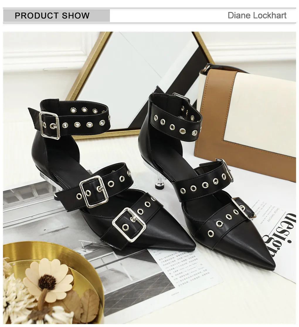 2025 Spring New Women Gladiator Pump Thin High Heels Pointed Toe Ankle Strap Buckle Party Ladies Sandals Shoes Zapatos Mujer