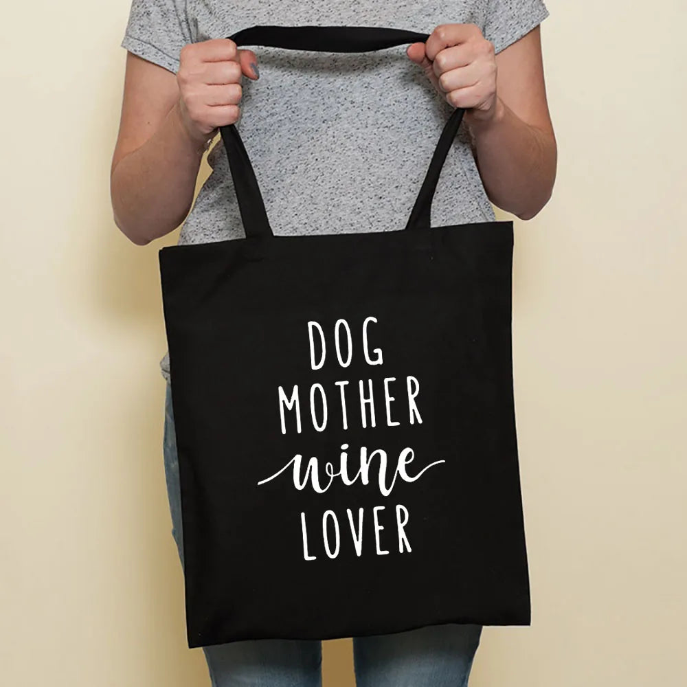 Cute Dog Harajuku Fashion Shopping Black Bags Canvas Tote Bag Bulldog Mom Dachshund Reusable Cloth Bag Handbag Shoulder Bags
