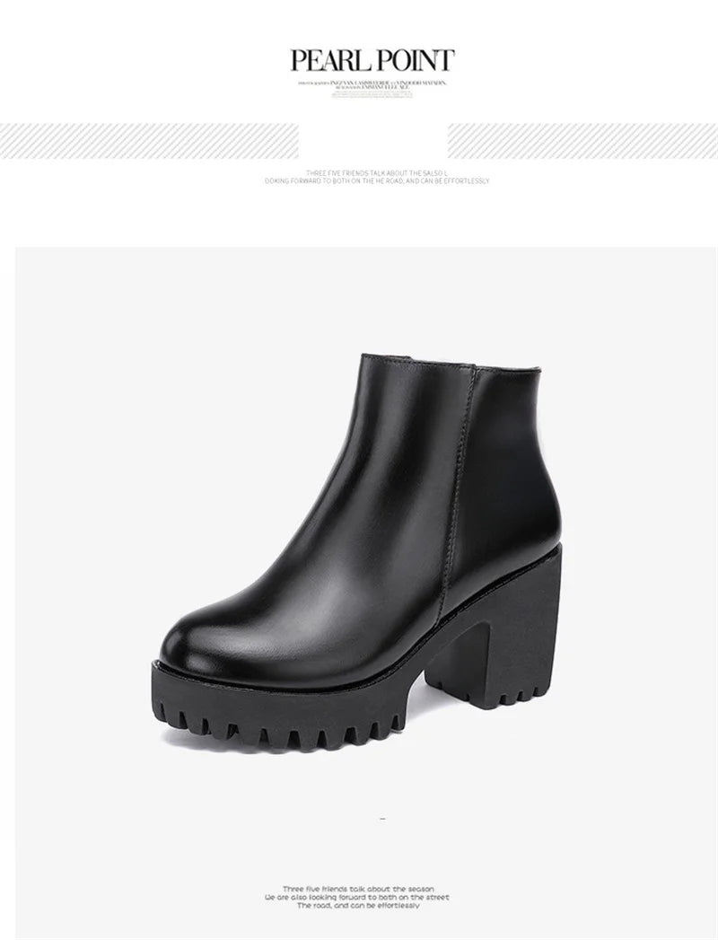 BEYARNE Small Size 32 -43 Block Heel Platform Shoes Fall Winter  OL Elegant High Heels Ankle Boots Women Warm Plush Boot