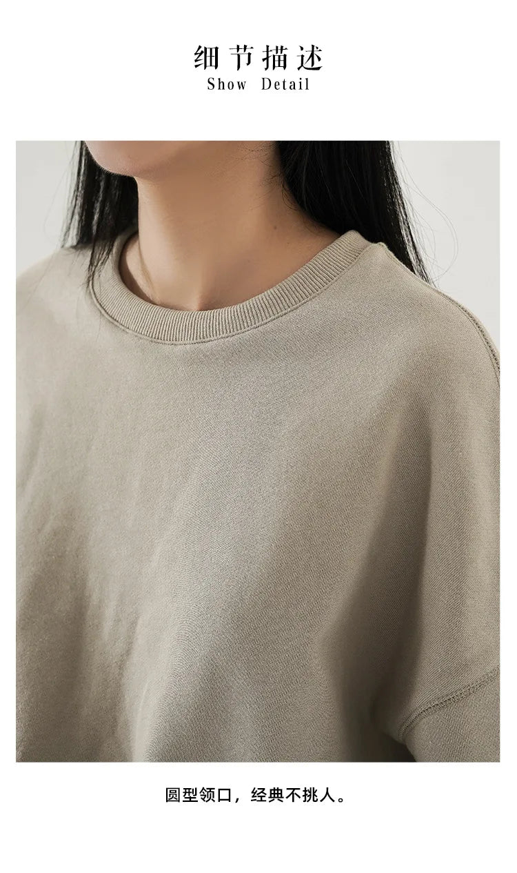 100% Cotton Women's Drawstring Sweatshirt Autumn New Casual Solid Long Sleeved Korean Fashion Streetwear Female Pullover