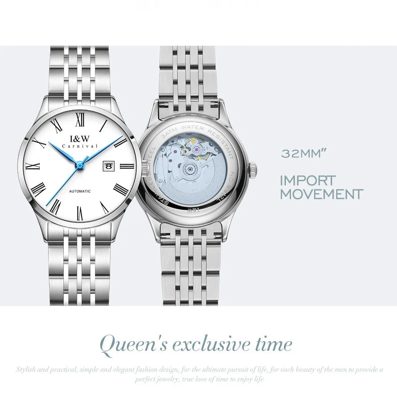 CARNIVAL Brand High-end IW Series Luxury MIYOTA Mechanical Watch for Women Stainless Steel Sapphire Mirror Automatic Watches