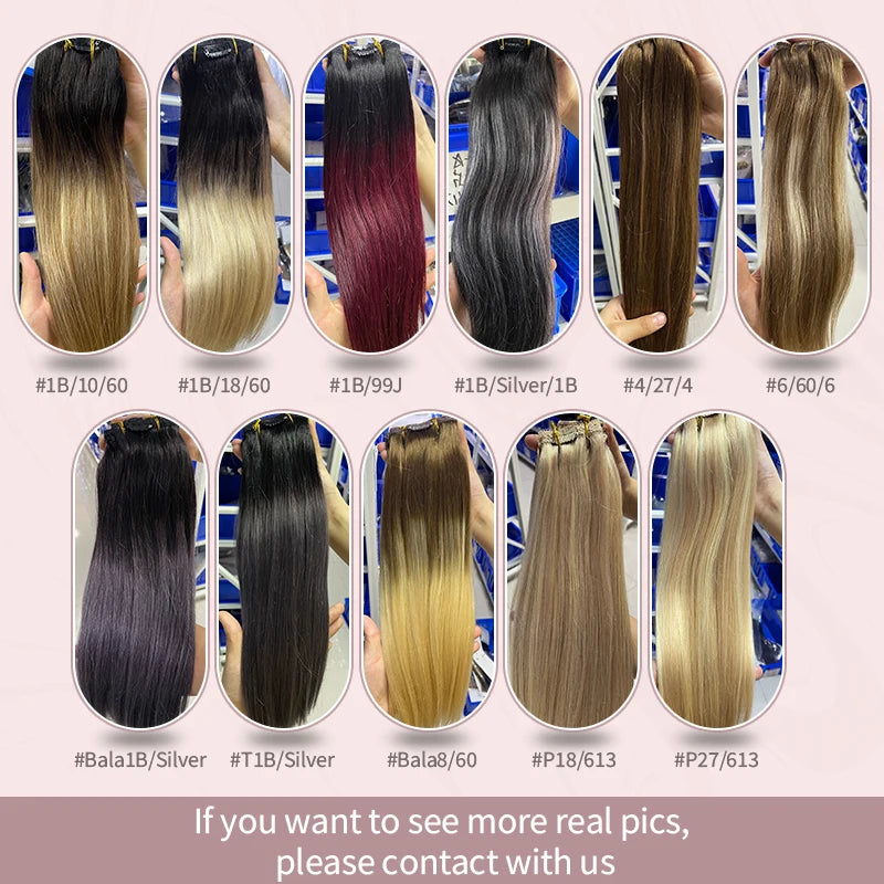 Ugeat Clip In Human Hair Extensions Blonde Color Seamless Invisible Full Head Balayage Soft Remy Hair Extensions For Salon