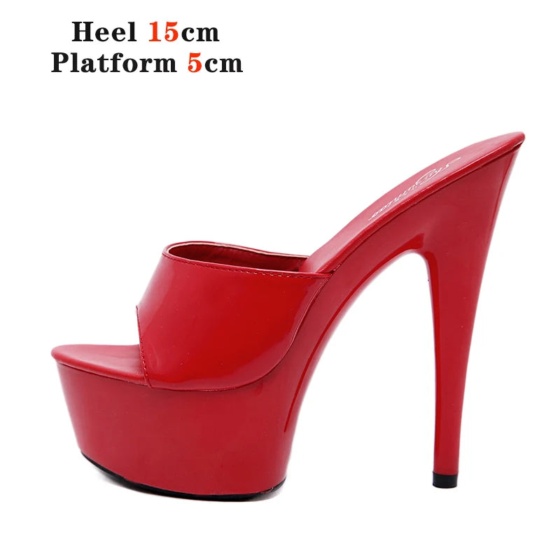 Slippers Women Summer 2021 New Black High Heels 9cm 13 CM 15cm Color Club Sexy High Platform Thin Heels  Party Girl Show Sandals