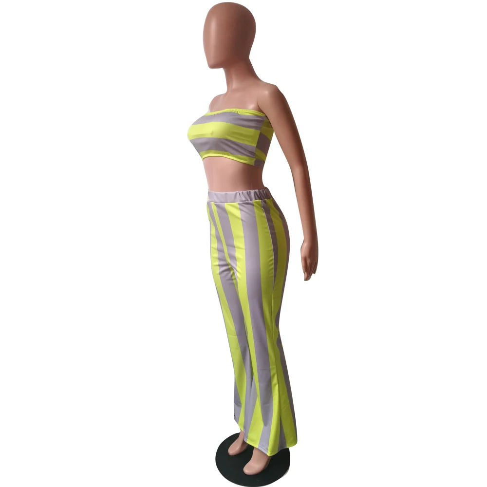 Two Piece Set Women Striped 2 Piece Set Women Outfits Crop Top Pants Two Pieces Sets Summer Clothes for Female Sexy Women's Suit