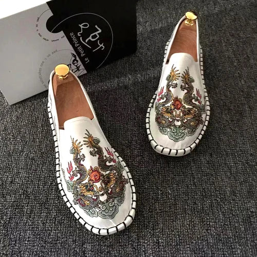 Embroidered Men's Casual Loafers Summer Fashion Slip on Male Canvas Shoes Lightweight Breathable Flat Shoes