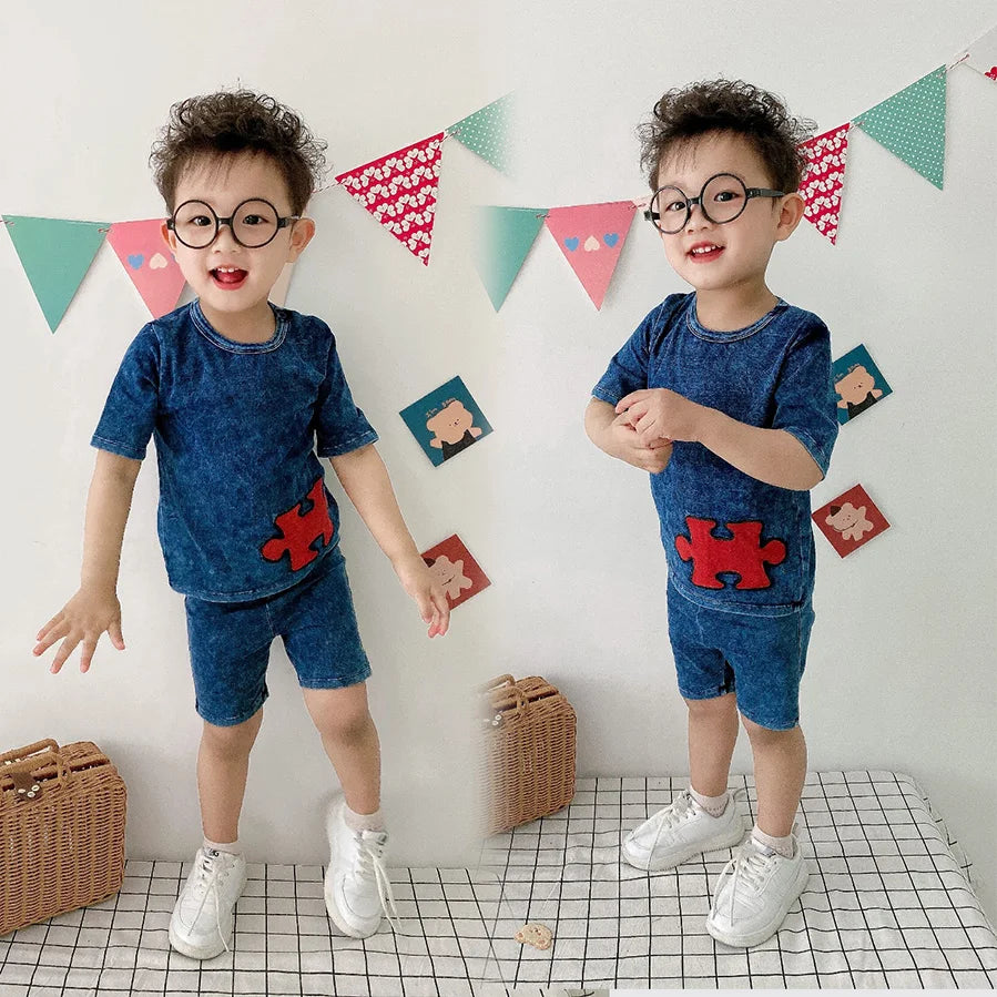 Baby boy summer fashion clothes set toddler kids shorts sets cotton denim outfit sets short sleeve t-shirt top pants casual wear
