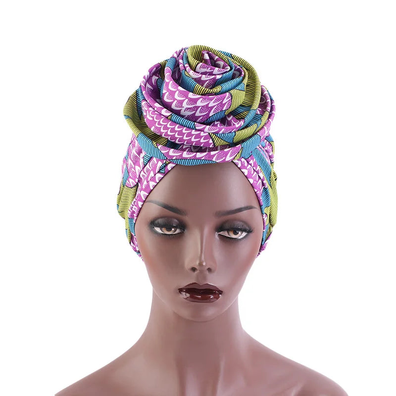African Print Stretch Bandana Head Wrap Long Scarf Satin Floral Ankara Dashiki Women Party Turban Headwear Cap Hair Accessories