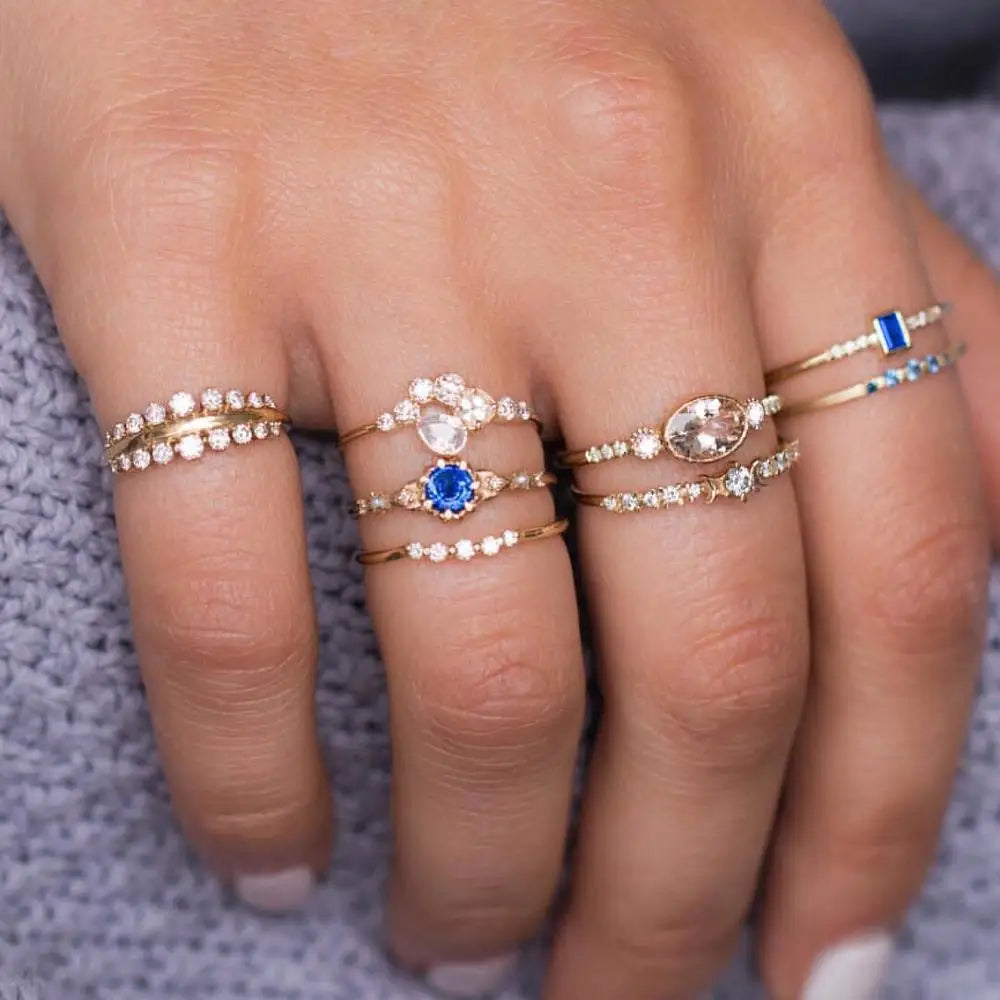 12pcs/Set Fashion Elephant Knuckle Rings Set For Women Crystal Stone Feather finger Ring Female Boho Party Jewelry Gift