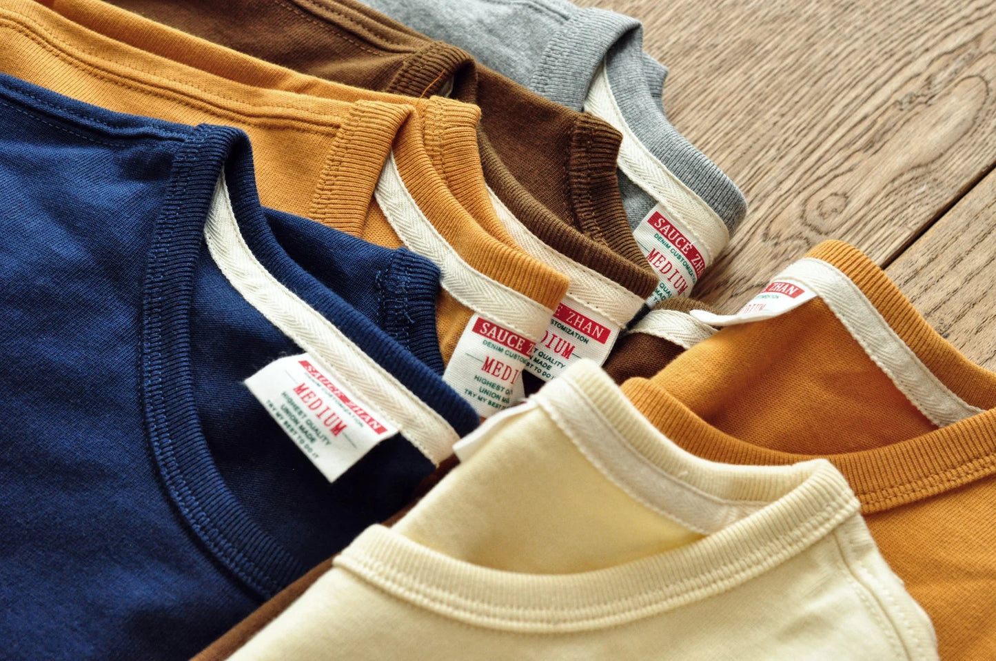 Saucezhan Tops & Tees Men's T-shirt Summer Short Sleeve 5 Colors Pure Cotton  Anti-deformation Double-woven fabric 340g