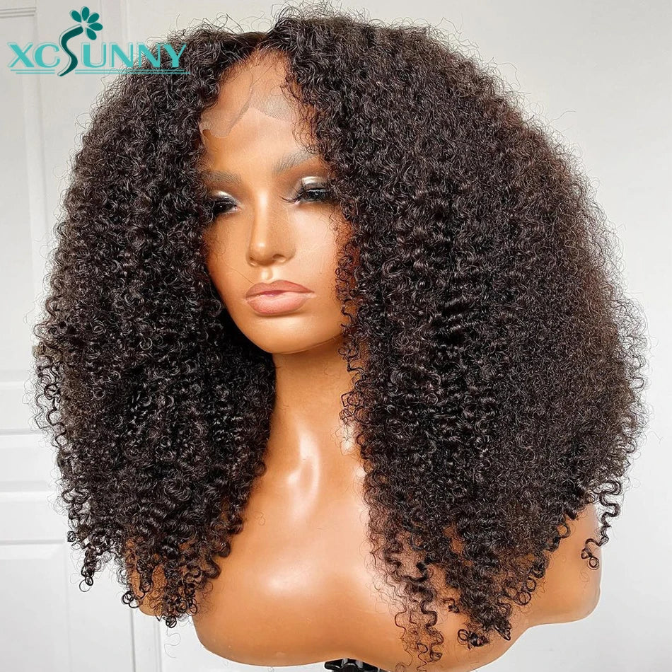 Afro kinky Curly Wig Human Hair 13x6 Lace Frontal Wig Deep Part Transparent Lace Front Wig 200 Density Brazilian Xcsunny