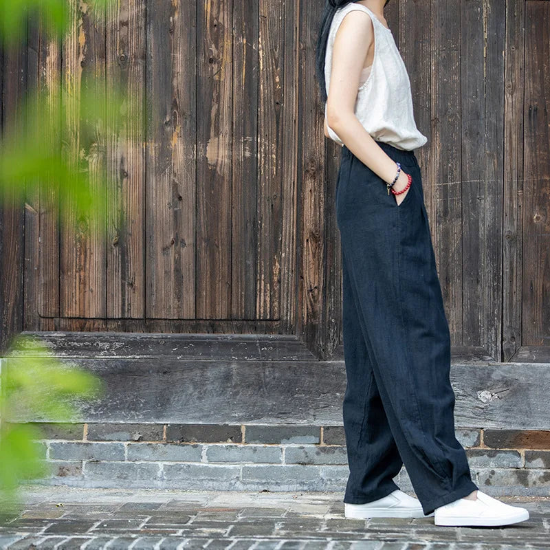 Johnature Women Loose Cotton Linen Casual Pants Solid Color Elastic Waist Lantern Pants 2025 Spring New Female Trousers