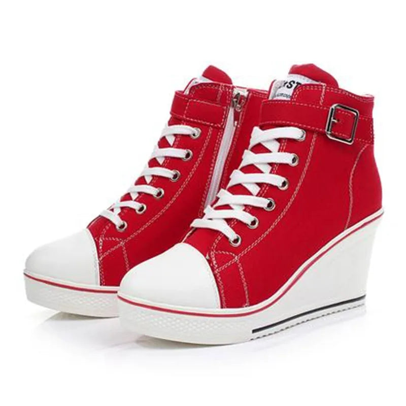 hot Canvas Shoes Women Wedges High Top Platform Shoes Woman Casual Trainers Elevator Shoe High Heels Zapatos Mujer size 35--43
