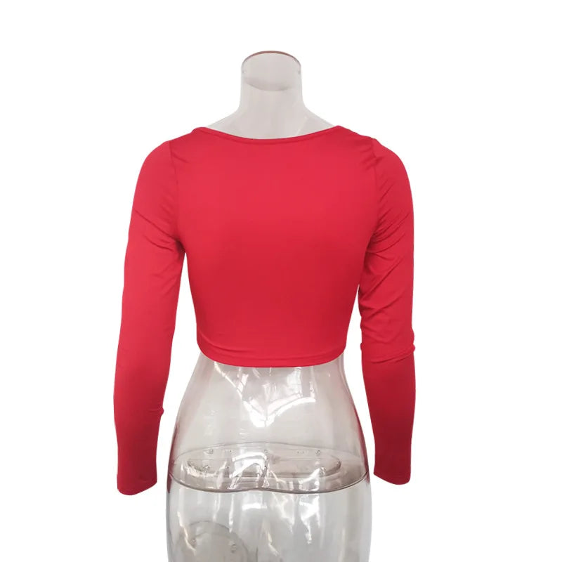 Women Summer Spring Crop Top Square Neck Long Sleeve Black White Tee