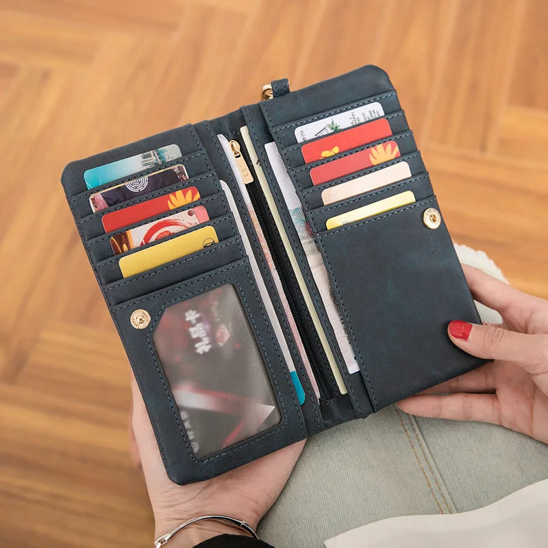 PUOU 2026 Fashion Zipper Purses Women's Wallets Envelop Long Wallet Women Long Section Clutch Wallet Soft PU Leather Money Bag