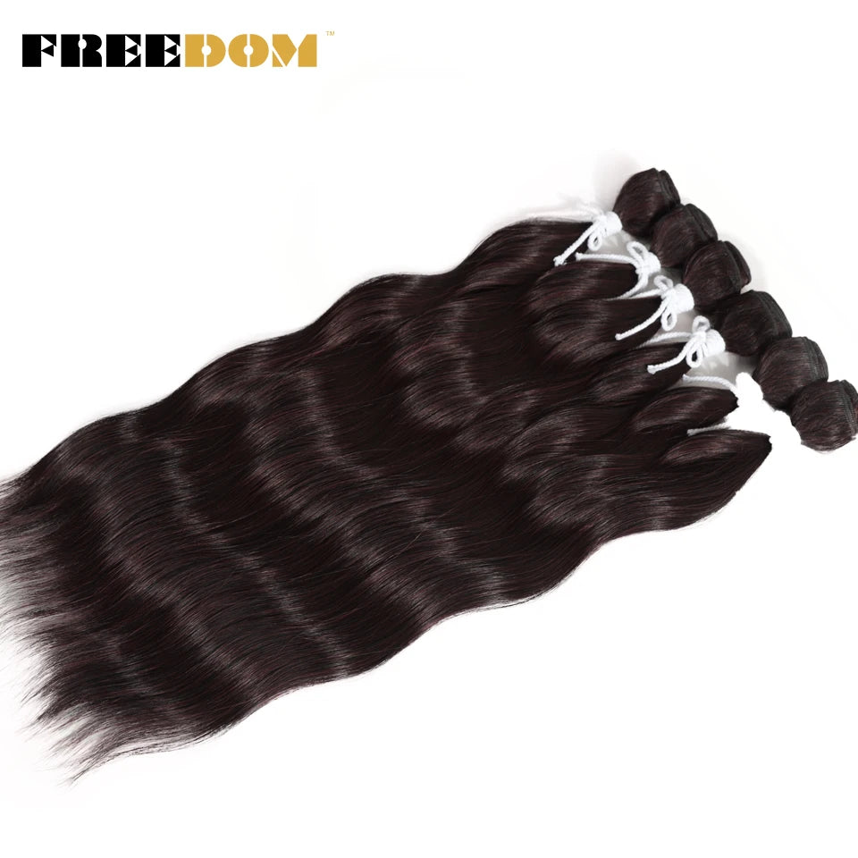 FREEDOM Synthetic Water Wave Hair Bundles 20 inch Synthetic Hair Extensions Ombre Blonde Brown Hair Weave Bundles 6Pcs/Pack
