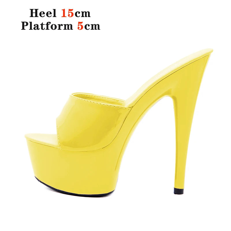 Slippers Women Summer 2021 New Black High Heels 9cm 13 CM 15cm Color Club Sexy High Platform Thin Heels  Party Girl Show Sandals