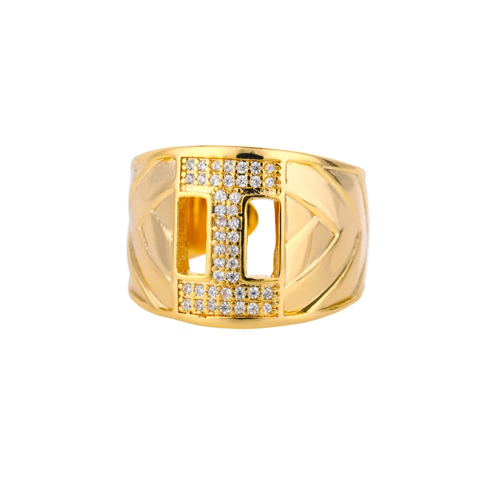 Chunky Zircon Initial Letter Rings For Women Stainless Steel Hip Hop Jewelry