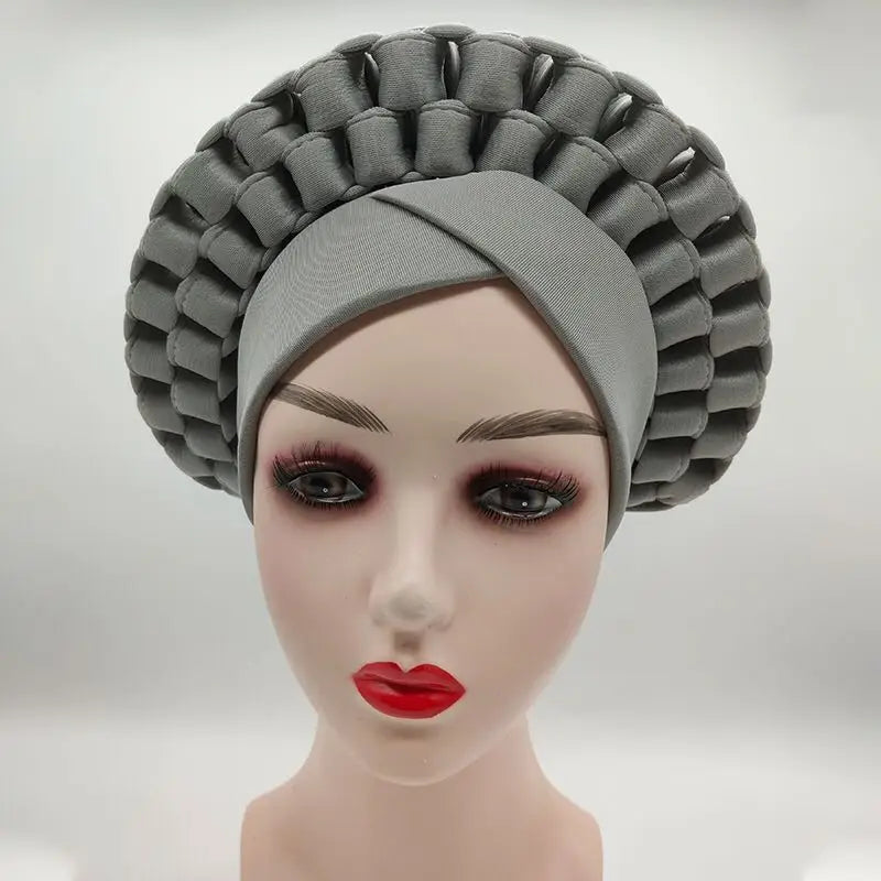 2022 Fashion African Turbans for Women Ready to Wear Auto Gele Headties Nigerian Aso Oke Head Wraps for Traditional Wedding