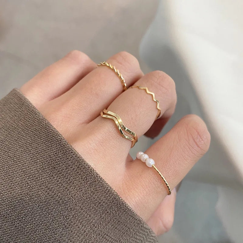 3pcs/set Bohemian White Enamel Round Metal Ring Sets Geometric Twist Open Adjustable Rings Sets for Women Girl Wedding Jewelry
