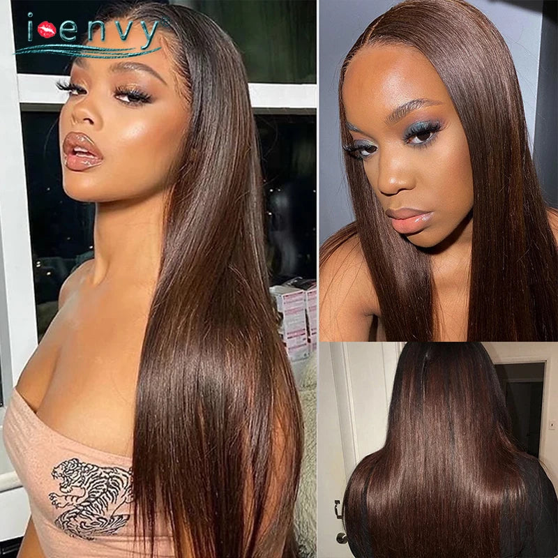 Transparent Lace Wig Straight Brown Lace Front Human Hair Wigs Chocolate Color Blonde Brazilian Human Hair Wigs For Women Remy