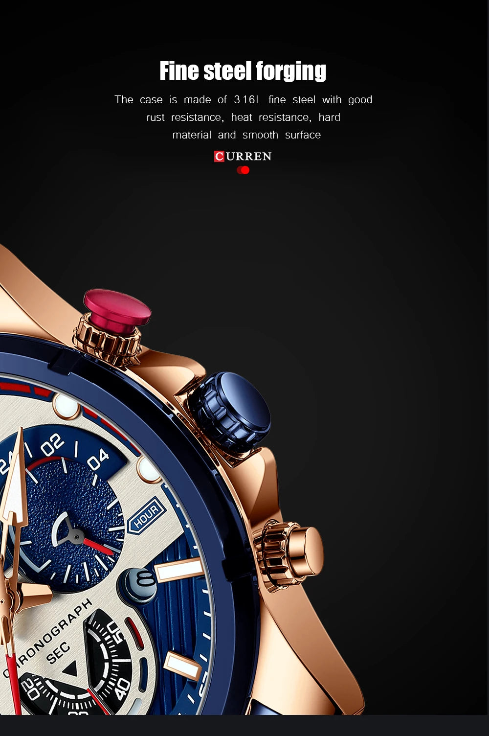 CURREN Luxury Brand Sport Wristwatches for Man Luminous Quartz Watches Casual Chronograph Stainless Steel Male Clock