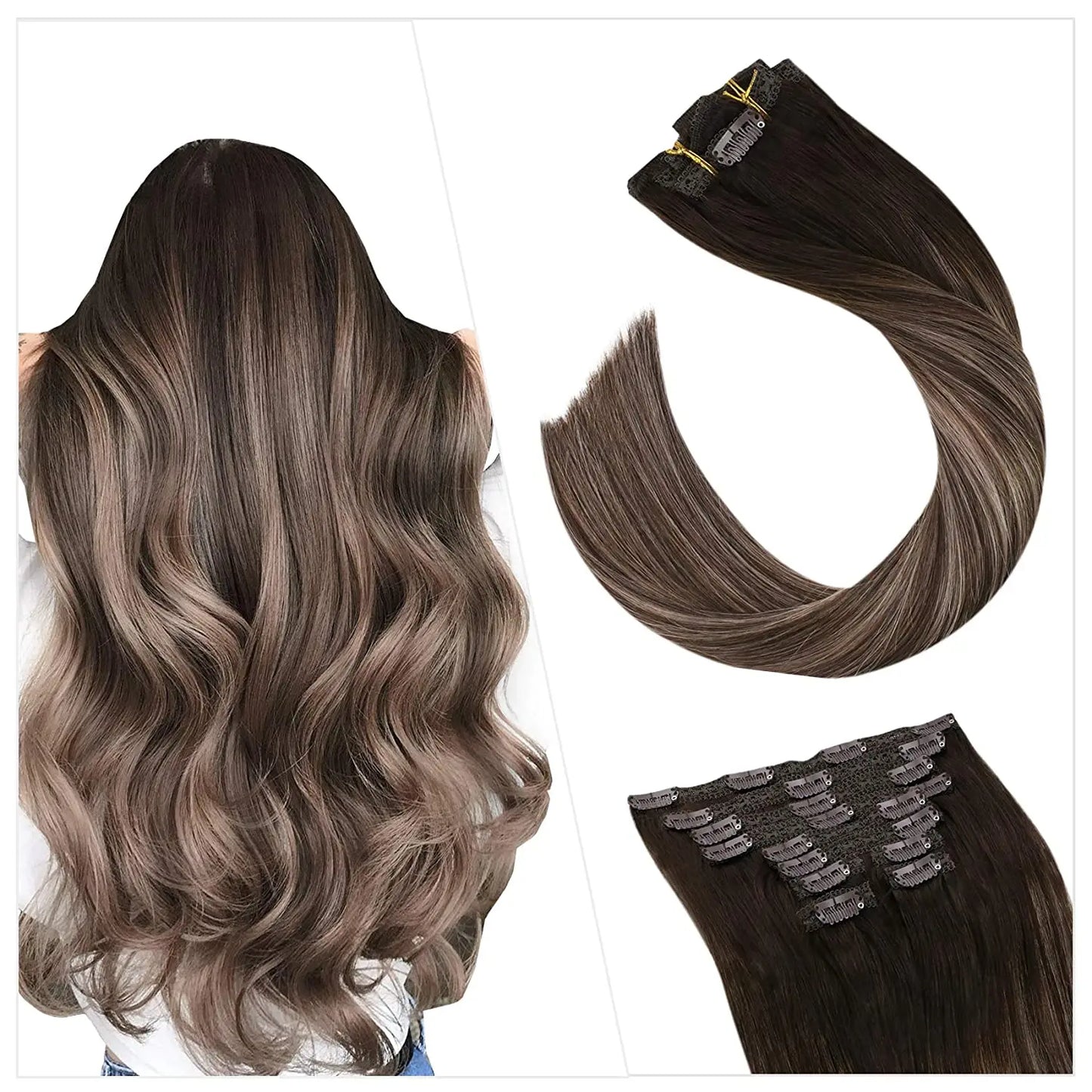 Ugeat Clip In Human Hair Extensions Blonde Color Seamless Invisible Full Head Balayage Soft Remy Hair Extensions For Salon