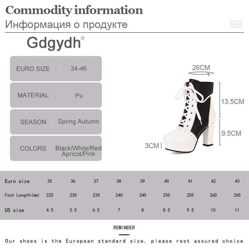 Gdgydh Korean Sweet Cosplay Lolita Shoes Women Ankle Boots High Heels Ruffles Dress Wedding Shoes Bride Mixed Colors Lace Up