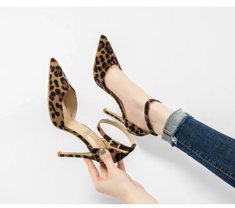Autumn Sexy Leopard Print Women's Shoes High Heels 6-10CM Elegant Office High Heels Women's Sandals Pointed Luxury Single Shoes