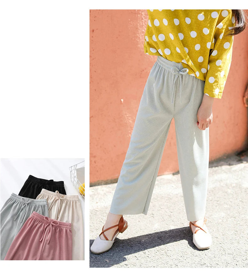 Kids Clothes for Teen Girls Pink Pants 2 To 12 Year Fashion 2022 Summer Green Casual Wide Leg Pants Children Loose Cool Trousers