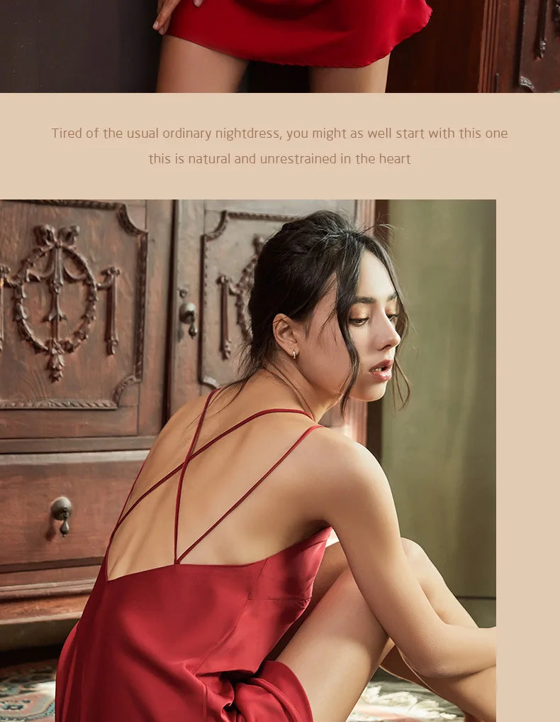 Nightgowns Women Soft V-neck Satin Sleeveless Sleepshirts Summer Sexy Sleepwear Lingerie Korean Style Fashion Nightdress Female